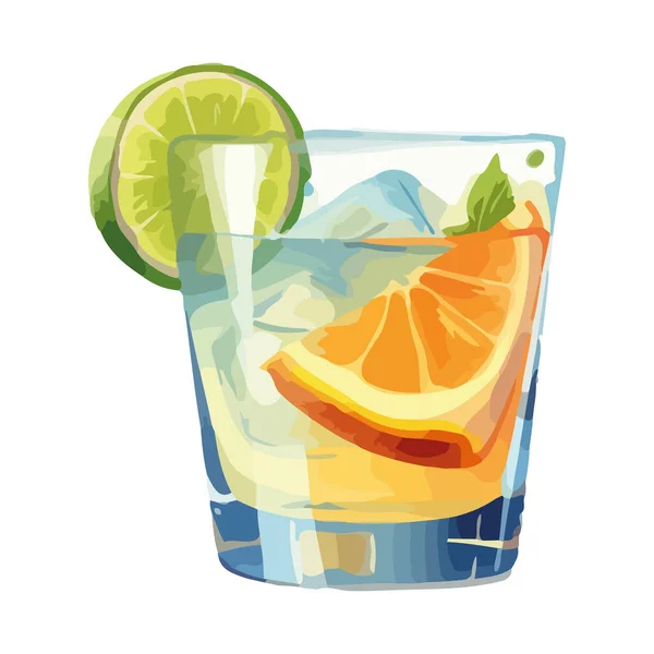 Cocktail Limão Fresco Com Ícone Gelo Isolado —  Vetores de Stock