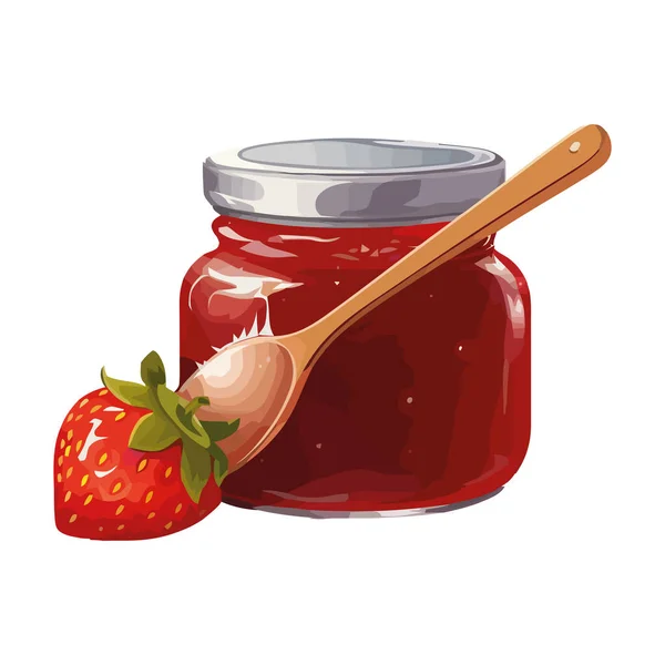 Zelfgemaakte Aardbeienmarmelade Glazen Pot Icoon Geïsoleerd — Stockvector