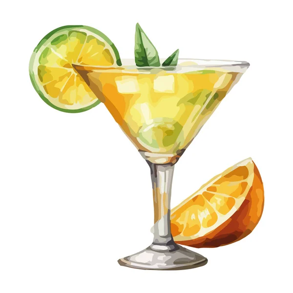 Cocktail Agrumes Frais Avec Tranche Citron Jaune Icône Isolée — Image vectorielle