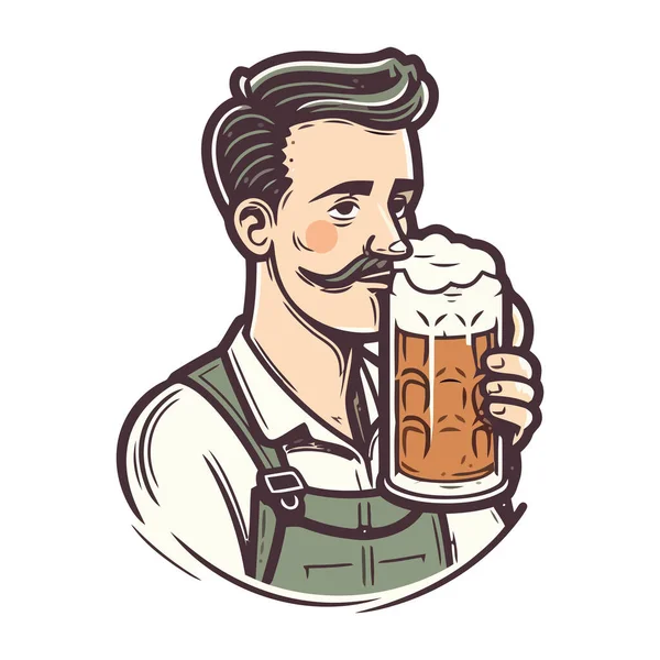 Lächelnder Mann Mit Schäumendem Bierkrug — Stockvektor