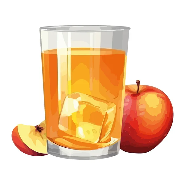 有機リンゴジュースのアイコンが隔離された透明なガラス — ストックベクタ