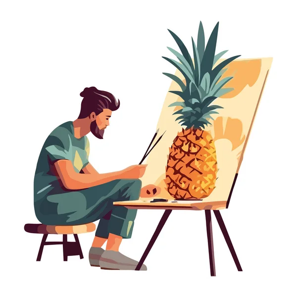 Artista Hombre Pintando Icono Fruta Aislado — Archivo Imágenes Vectoriales