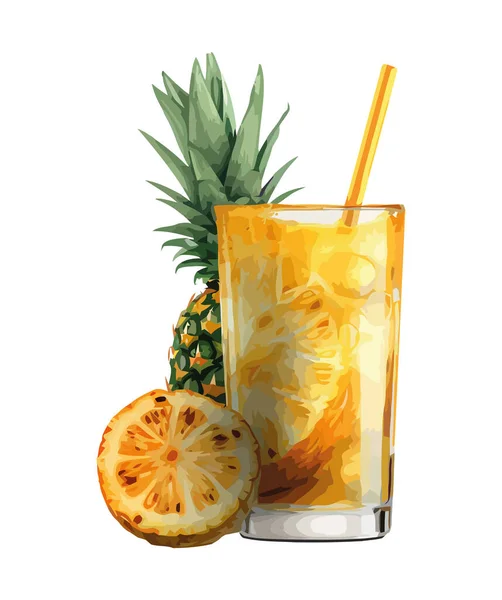 Juicy Pineapple Slice Refreshing Summer Cocktail Icon Isolated — Stock Vector