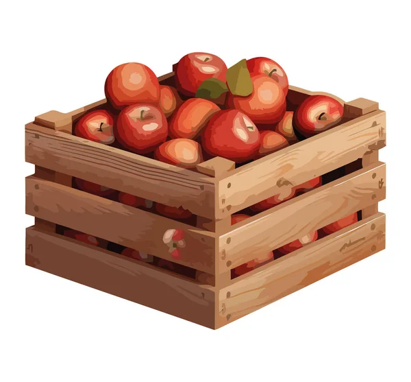 Świeże Organiczne Jabłka Drewnianej Skrzyni Stos Ikona Izolowane — Wektor stockowy