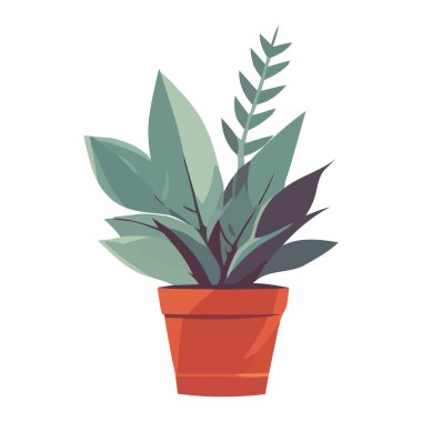 Taze yeşil yapraklar saksıda saksı vazosu ikonu izole edilmiş.