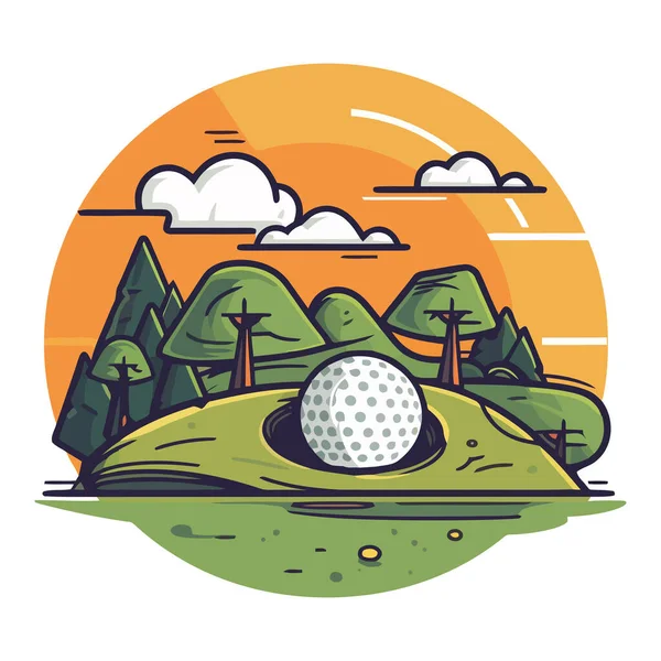 Balle Golf Sur Une Icône Fond Prairie Isolé — Image vectorielle