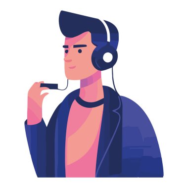 man with headphones over white