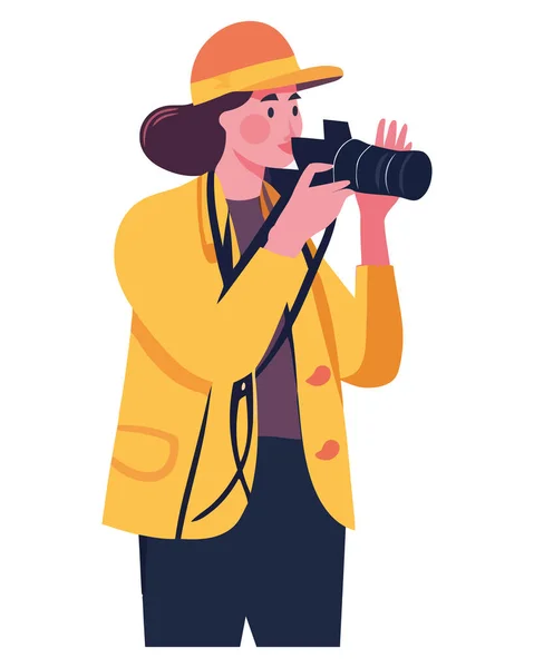 Mulher Profissional Segurando Câmera Sobre Branco — Vetor de Stock
