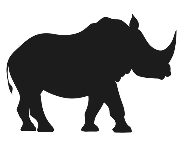 stock vector Silhouette of rhinoceros grazing in African plain isolated