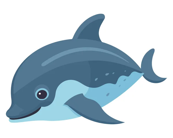 Ein Süßer Delfin Schwimmt Design Über Weiß — Stockvektor