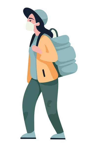 stock vector woman carrying backpack over white