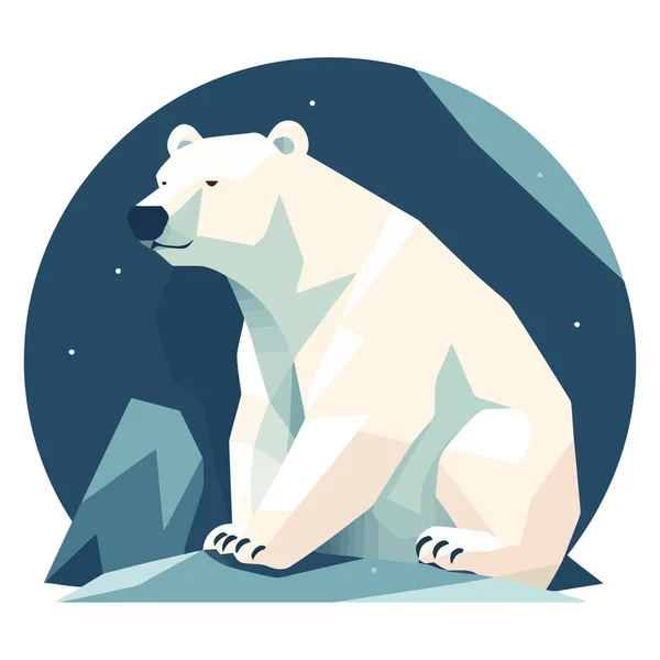 Cute Polar Bear Sitting Ice Mountain White — Stock Vector