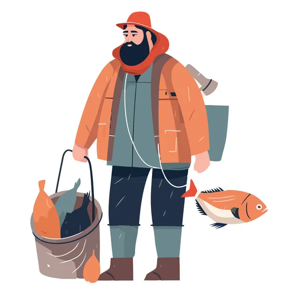 冬に漁をする漁師の笑顔が孤立 — ストックベクタ