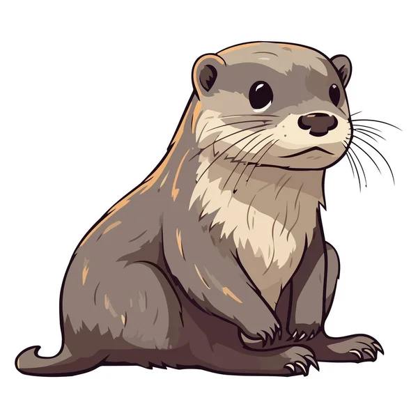 Cute Otter Sitting Icon Isolated — Stock Vector