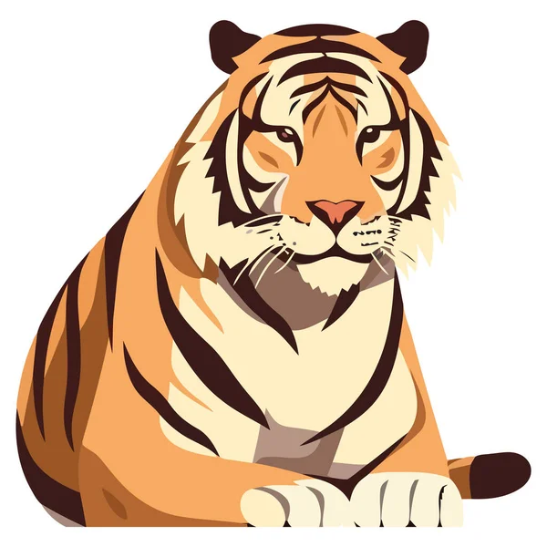 Большой Бенгальский Тигр Сидит Изоляции — стоковый вектор