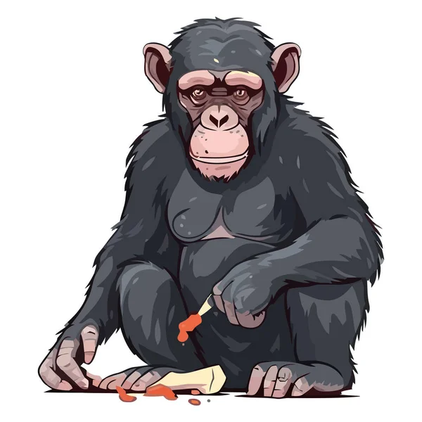 Χαριτωμένη Μασκότ Μαϊμού Κάθεται Λευκό Απομονωμένο — Διανυσματικό Αρχείο