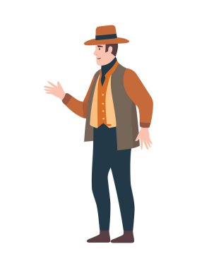 Kovboy şapkalı neşeli adam yürüyüş ikonu izole edildi.