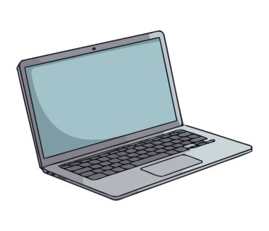 Modern dizüstü bilgisayar, iletişim ve teknoloji simgesi izole edildi