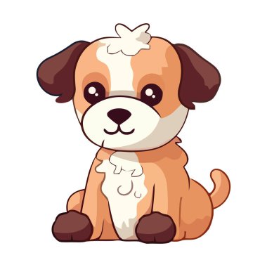 Şirin teriyer köpek yavrusu oturuyor, kuyruğunu sallayan mutlu ikon izole edilmiş.