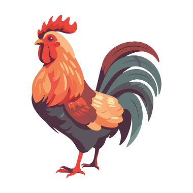 Horoz çiftlikte duruyor, şafak ikonunda ötüyor.