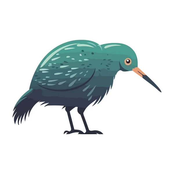 Cute Cartoon Kiwi Bird Blue Feathers Icon Isolated — Stock Vector