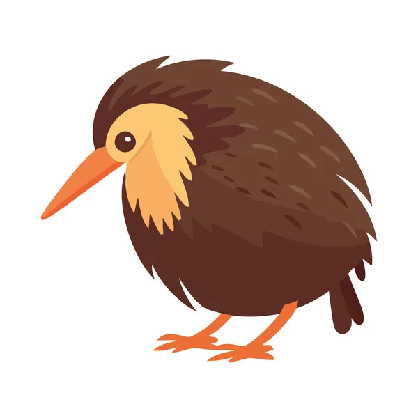 Mascotte Oiseau Kiwi Mignon Avec Des Plumes Brunes Icône Isolé — Image vectorielle