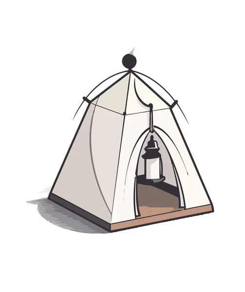 ランタンと冒険と自由のアイコンが孤立したキャンプテント — ストックベクタ