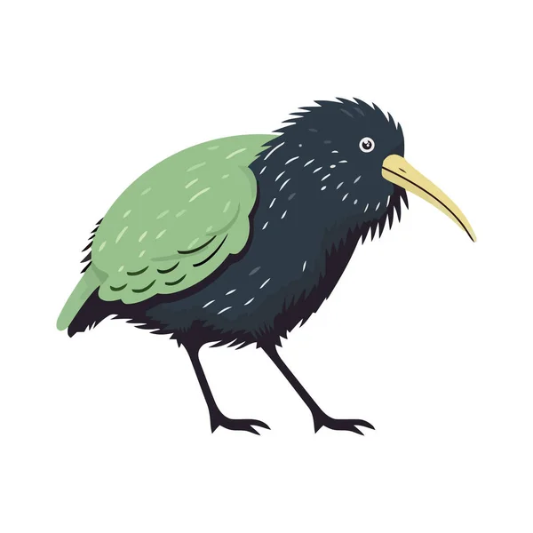 Netter Vogel Mit Schnabel Und Federfliege Ikone Isoliert — Stockvektor