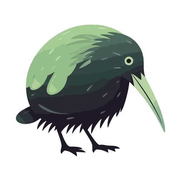 Маленькая Птица Киви Зеленое Перо Дизайн Значок Изолирован — стоковый вектор