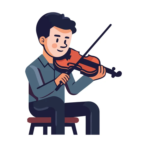Uma Pessoa Sentada Segurando Violino Tocando Habilmente Ícone Isolado — Vetor de Stock