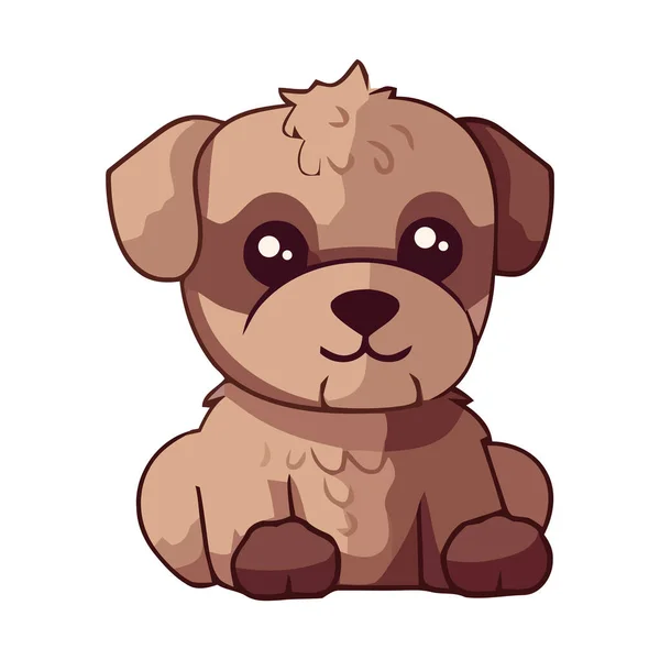 かわいい漫画子犬の膝の上に座って 笑顔のアイコン孤立 — ストックベクタ