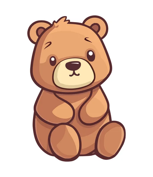 Niedlicher Teddybär Sitzt Lächelnd Ikone Isoliert — Stockvektor