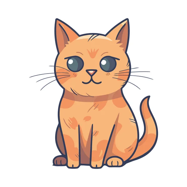 Cute Cartoon Kitten Sitting Looking Icon Isolated — Stock Vector