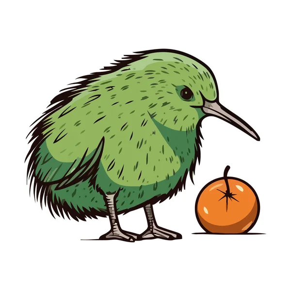 Petit Oiseau Kiwi Manger Icône Fruit Isolé — Image vectorielle
