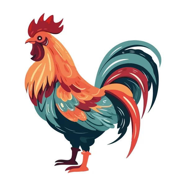 Coq Debout Symbolise Icône Animal Rural Isolé — Image vectorielle