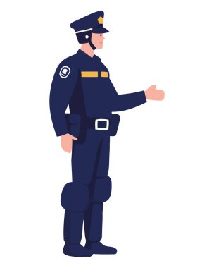 Mavi takım elbiseli polis memuru nöbet simgesini izole ediyor.