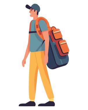 Sırt çantası taşıyan turist, yürüyen ikon izole