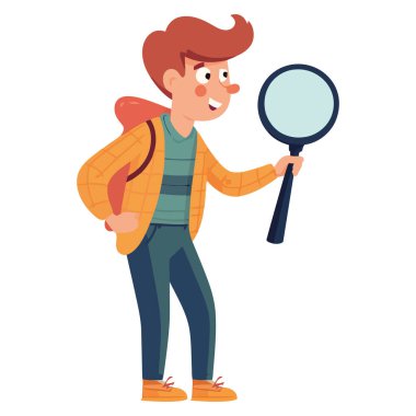 Bir çocuk, büyüteç simgesi izole edilmiş bir şekilde arıyor.