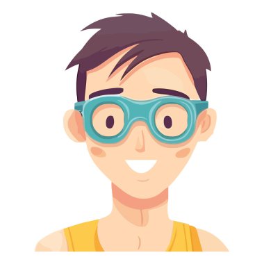 Yüzme gözlüklü gülen çocuk izole edilmiş ikonun keyfini çıkar.