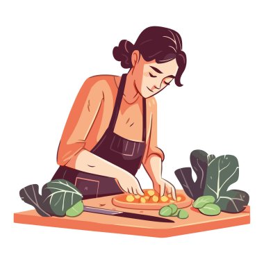 Şef sağlıklı salata yemeği için taze sebze kesiyor. izole