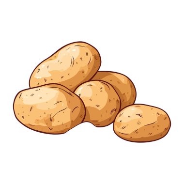 Organik patatesler sağlıklı, olgun ve ferahlatıcı ikonlar izole edilmiş.