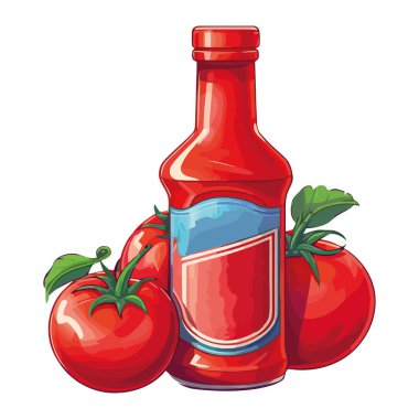 Taze organik domates sosu şişesi, izole edilmiş sağlıklı bir yemek ikonu.