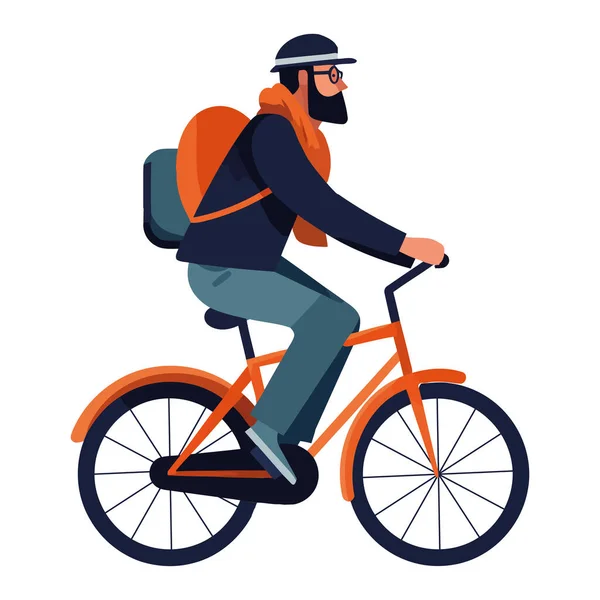 Cartoon Homme Vélo Avec Sac Dos Pour Les Loisirs Icône — Image vectorielle