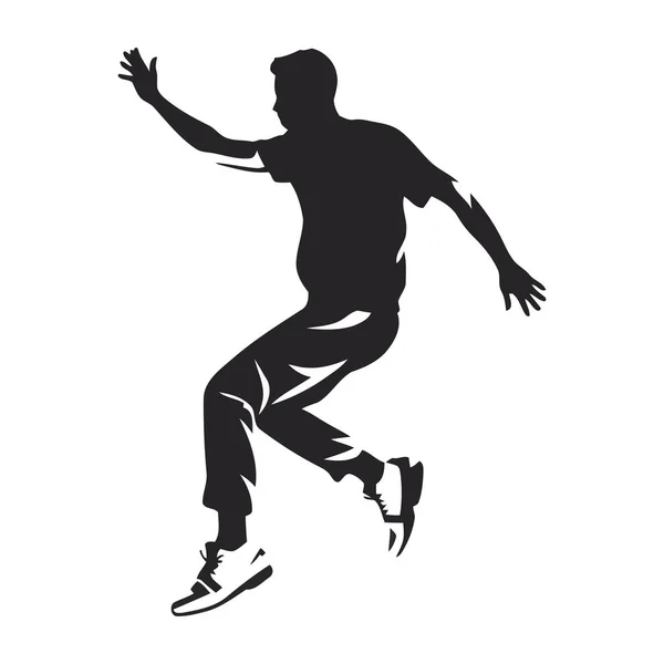 Muscular Athlete Jumps Victory Silhouette Icon Isolated — Stock Vector