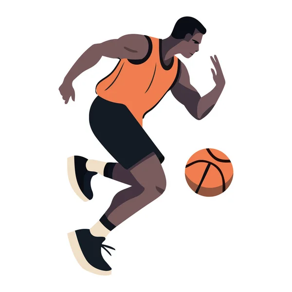 Joueur Basket Ball Dribble Ball Avec Icône Vitesse Isolé — Image vectorielle