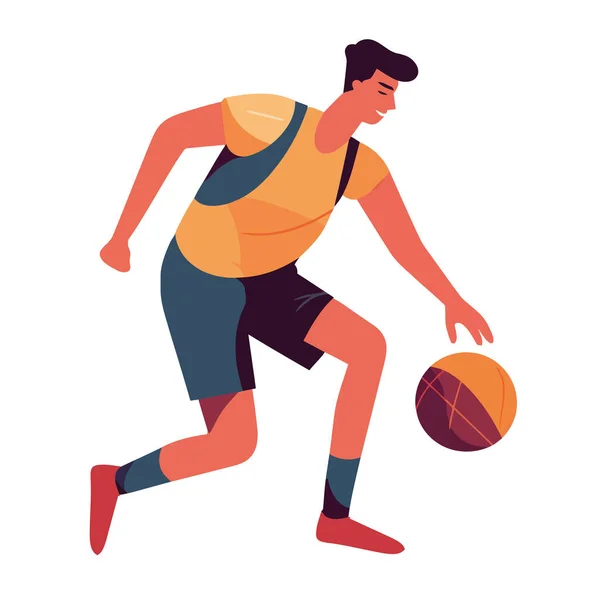 Άνθρωπος Που Παίζει Μπάσκετ Ένα Ανταγωνιστικό Εικονίδιο Απομονωμένο — Διανυσματικό Αρχείο