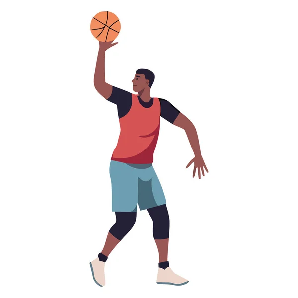Jugador Baloncesto Muscular Saltando Para Éxito Icono Aislado — Vector de stock