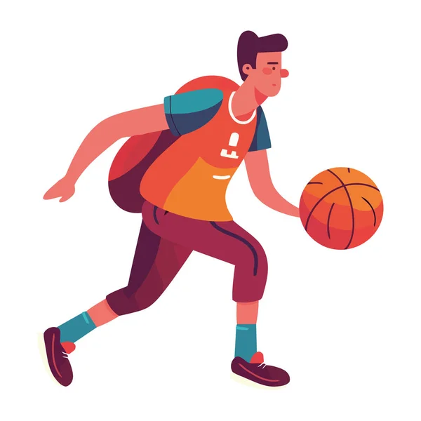 Garçon Sautant Dans Icône Championnat Basket Isolé — Image vectorielle