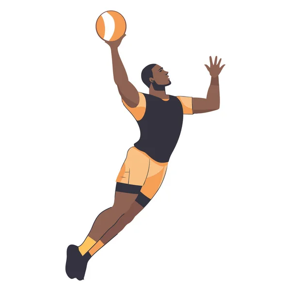 Muscular Hombre Saltando Para Baloncesto Icono Aislado — Vector de stock