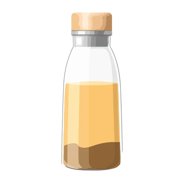 Botol Kaca Transparan Dengan Ikon Cair Organik Yang Segar Terisolasi - Stok Vektor